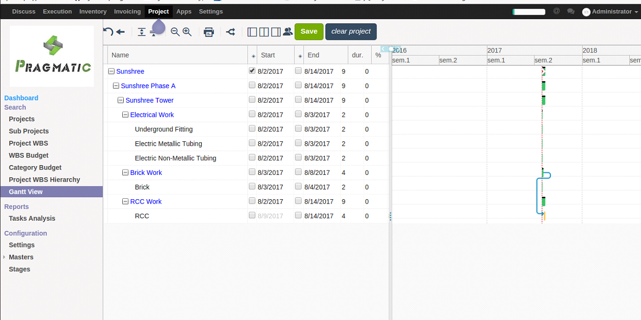 screenshot of odoo constructiom management software